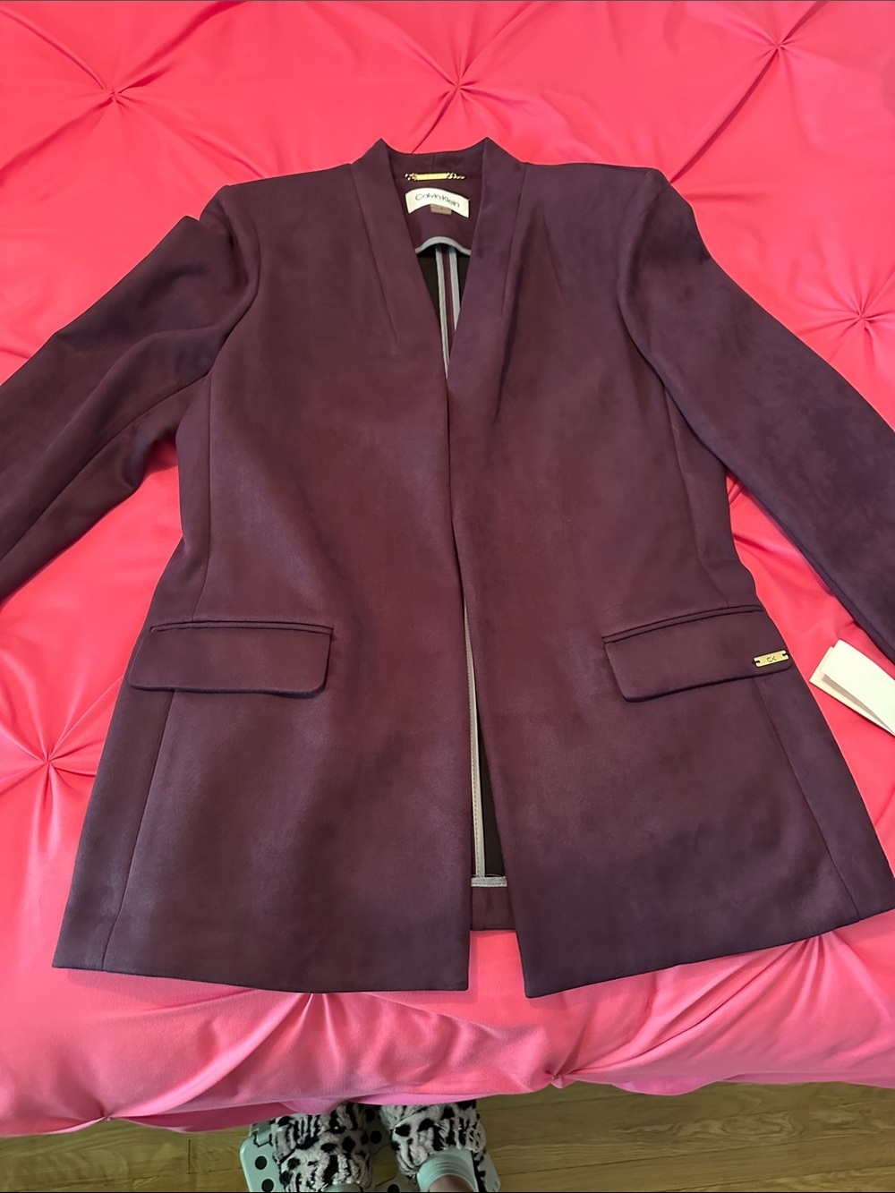 Calvin Klein Plum microsuede Open-Front Blazer SIZE 8